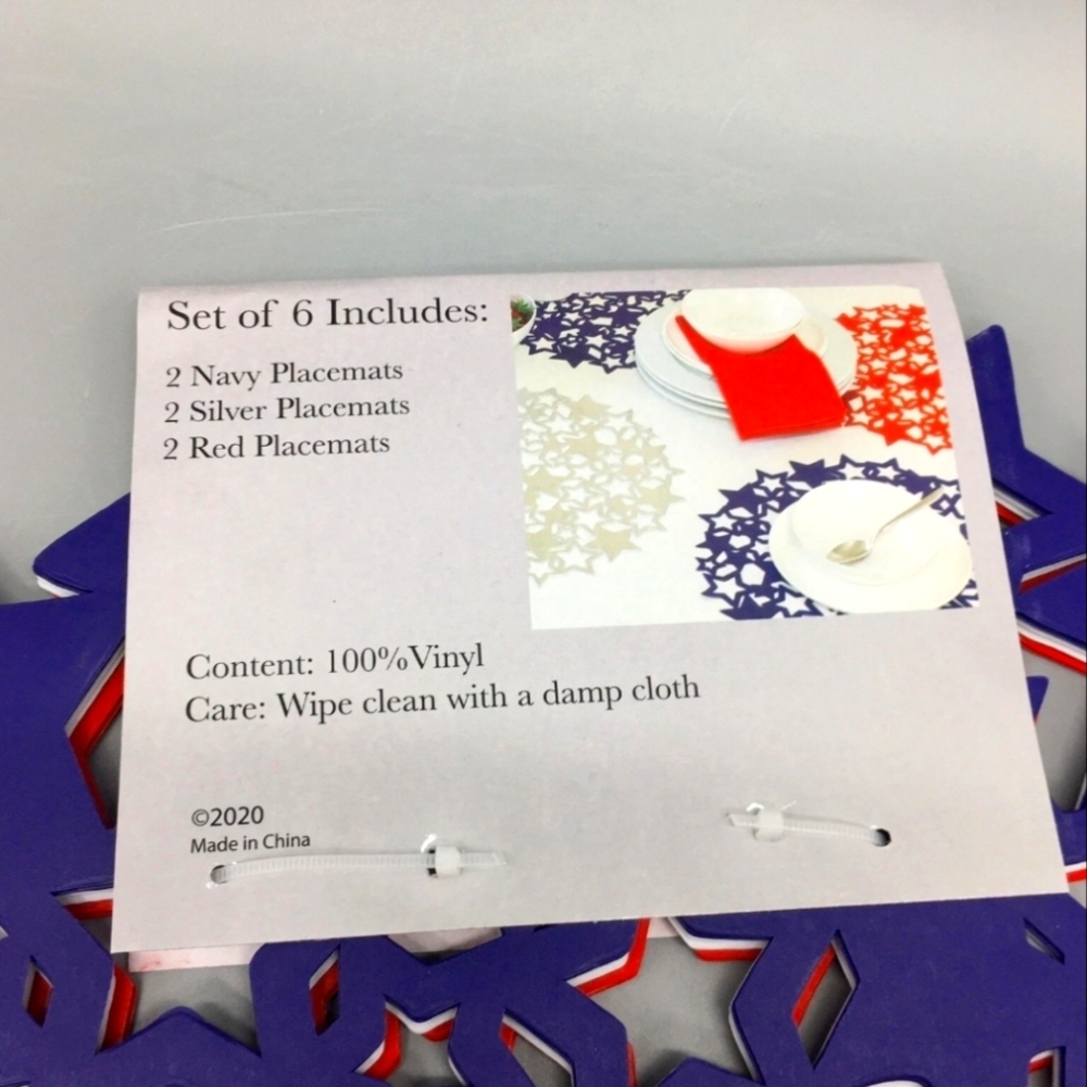 6pc 4th of July Cut Out Stars Vinyl Placemat Set Patriotic Indoor Outdoor Decor - Picture 4 of 13